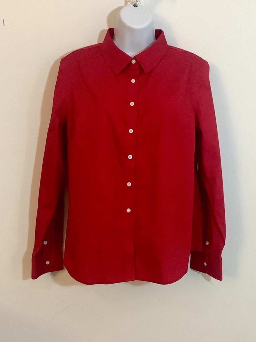 Button Blouse Long Sleeve Red  Talbots Petite Large Classic Business Casual